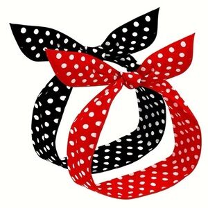 Polka Dot Wire Headband Scarf - Set of two: Red & Black